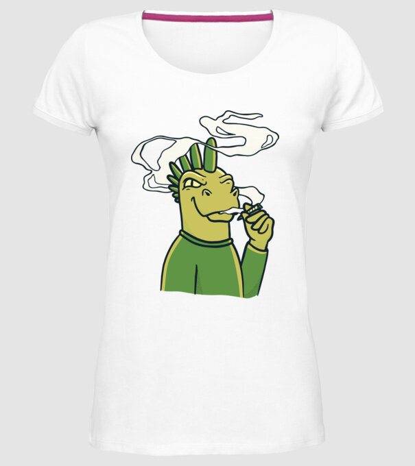 Dinozaur fumător model alb pe tricou