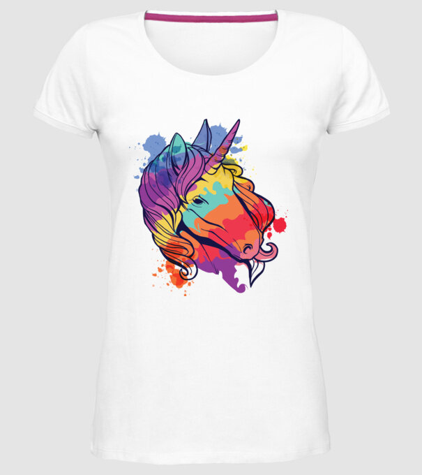 Curcubeu colorat Unicorn tricou model alb pe tricou