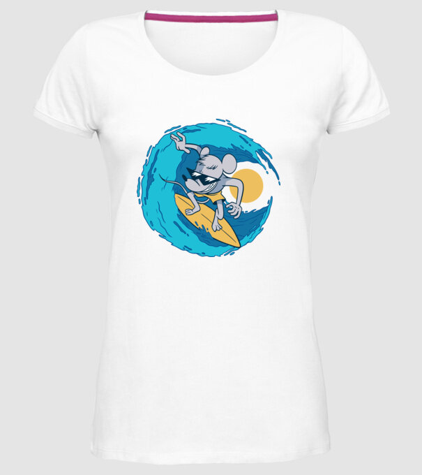 Șoarece Surfer model alb pe tricou