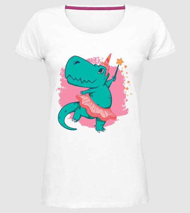 T-rex Balerină model alb pe tricou