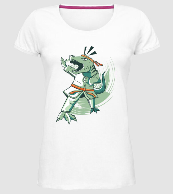 T-rex Karate model alb pe tricou