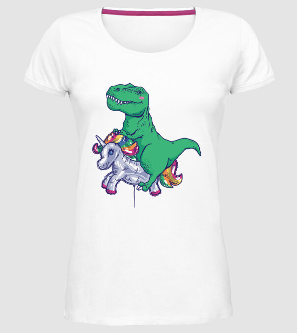 T-rex pe Unicorn balon model alb pe tricou