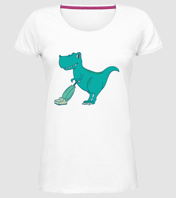 T-rex făcând curățenie model alb pe tricou
