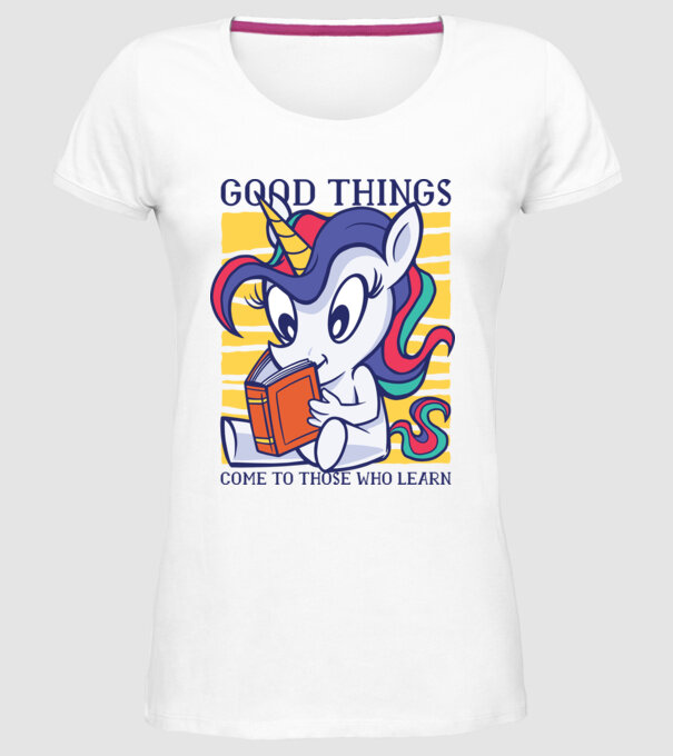 Student unicorn model alb pe tricou