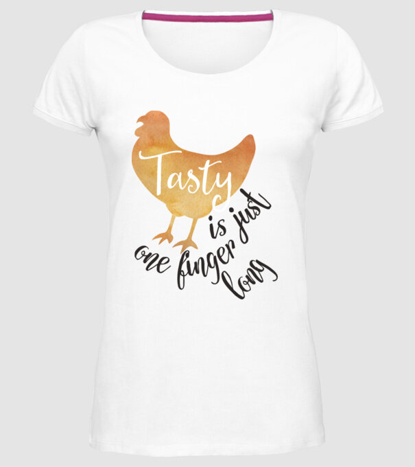 Tasty is just one finger long model alb pe tricou