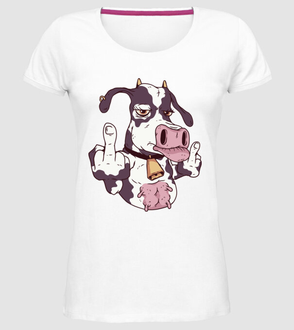 Vaca arată degetul model alb pe tricou