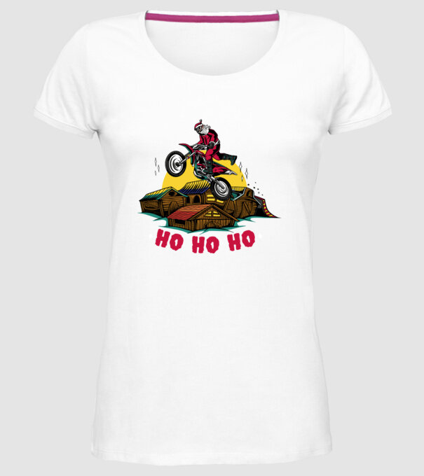 Moș Crăciun pe motocicletă Cross model alb pe tricou