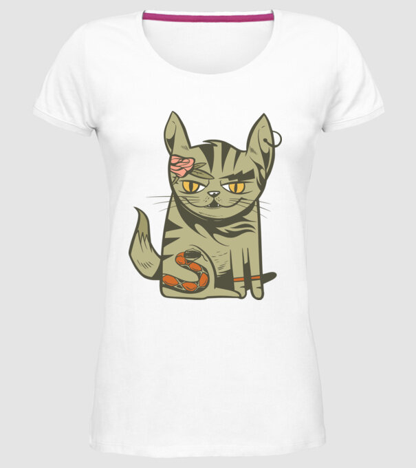 Pisoi tatuat model alb pe tricou