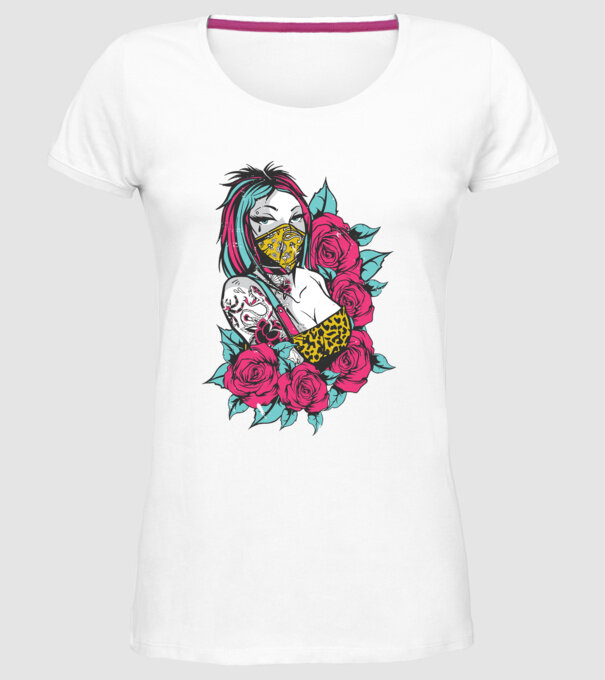 Fată tatuată model alb pe tricou
