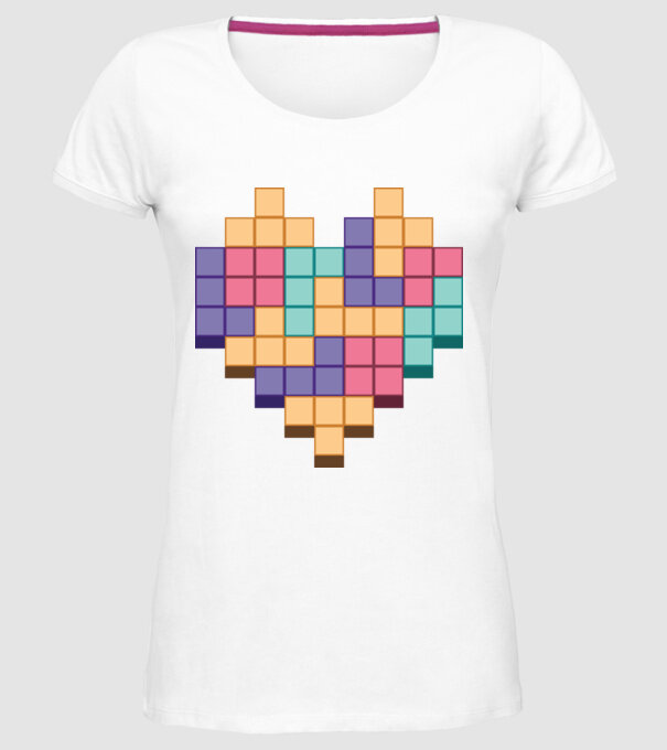 Inimă Tetris model alb pe tricou