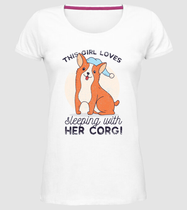 This Girl Loves sleeping with her Corgi model alb pe tricou