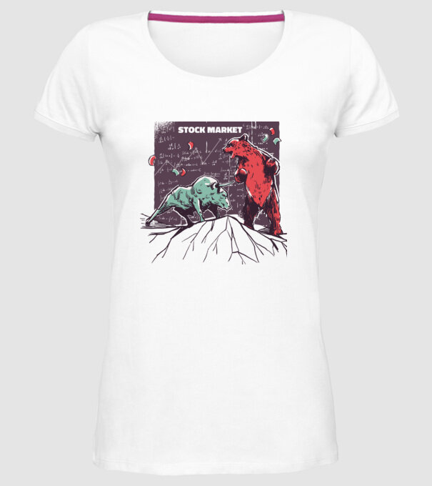 Bursa de Valori Taur vs Urs model alb pe tricou