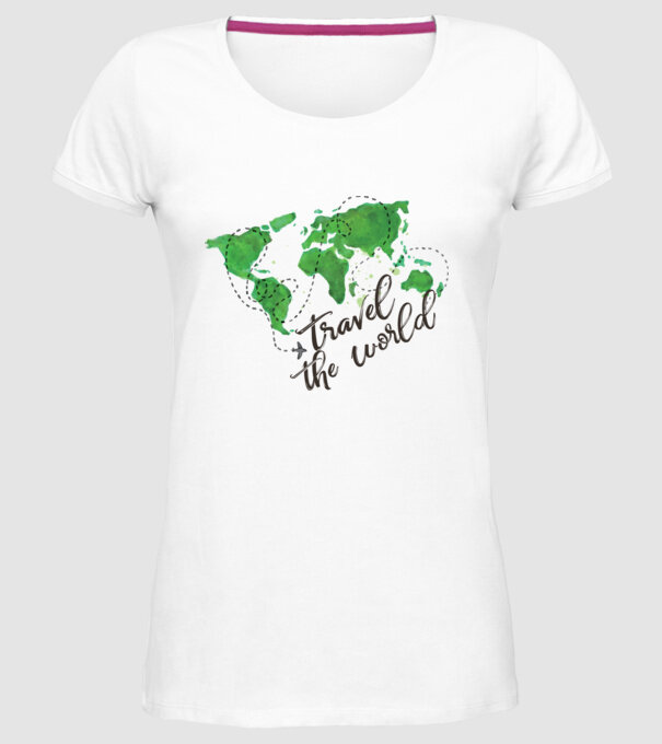 Travel the world model alb pe tricou
