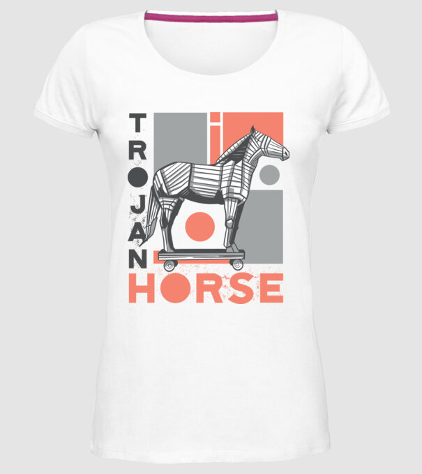 Cal troian model alb pe tricou