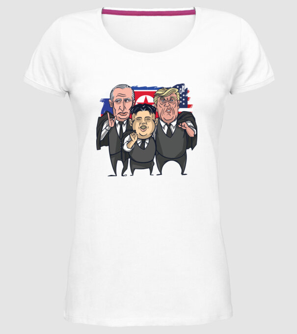 Trump, Putin, Kim - trei prieteni buni model alb pe tricou
