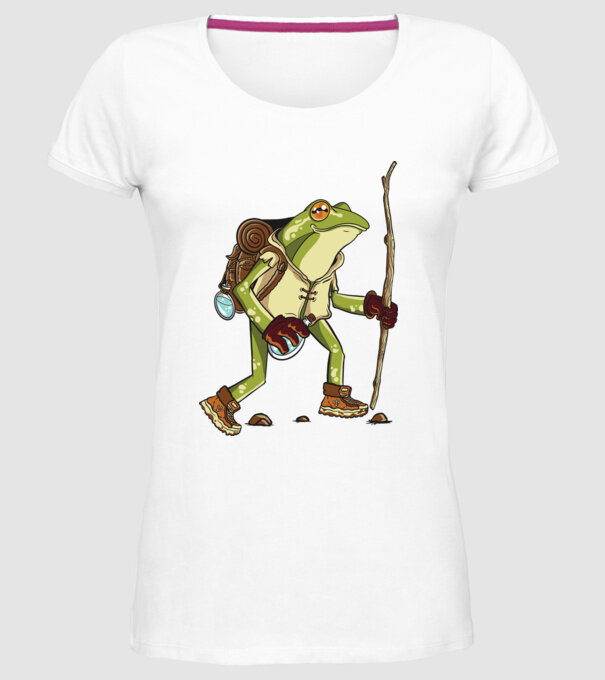 Broască în drumeție model alb pe tricou