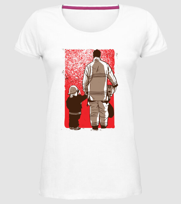 Tricou Pompier tată și fiu model alb pe tricou