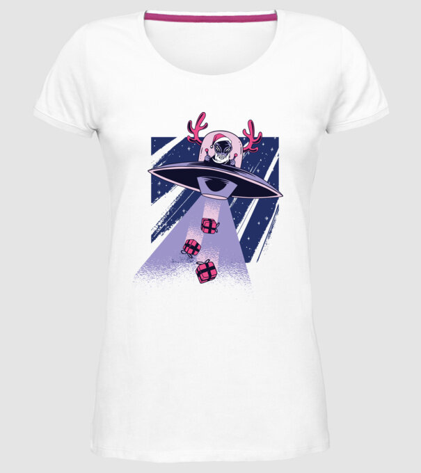 OZN duce cadouri - tricou de Crăciun amuzant model alb pe tricou