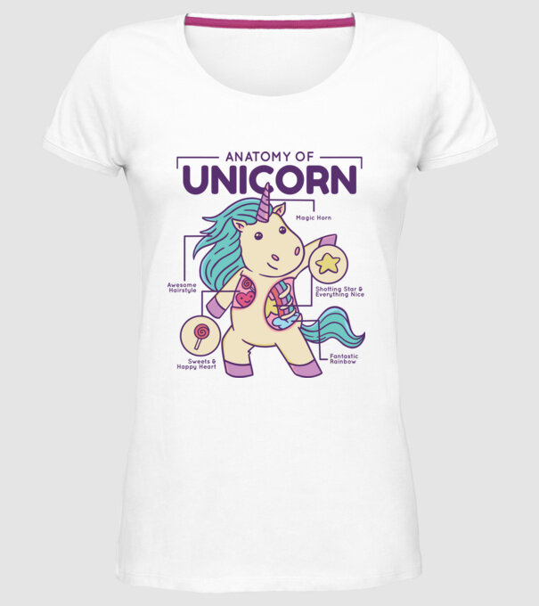 Unicorn Anatomie model alb pe tricou