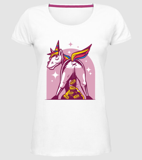 Unicorn Bitcoin model alb pe tricou