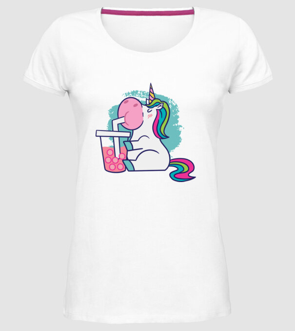 Unicorn Bubble Tea model alb pe tricou