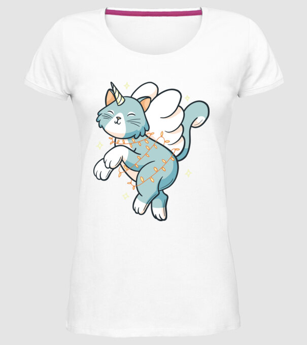 Pisică Unicorn model alb pe tricou