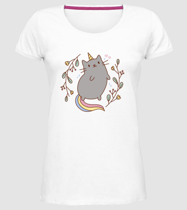 Pisică Unicorn model alb pe tricou