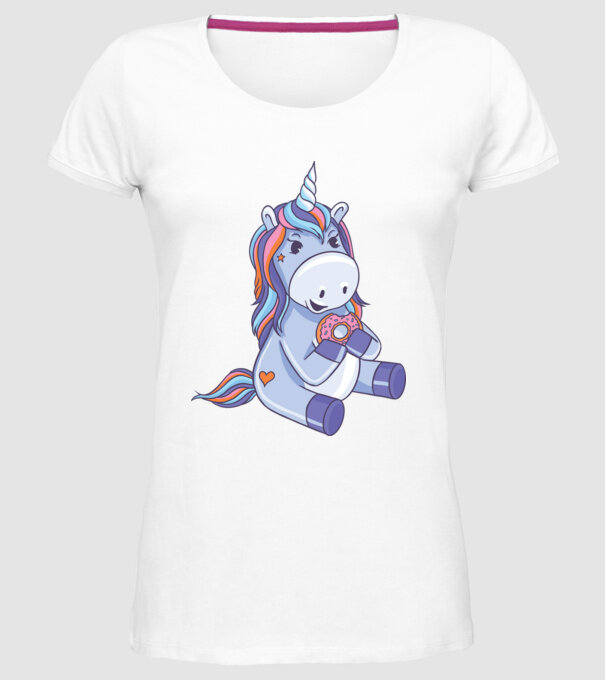 Unicorn cu gogoașă model alb pe tricou