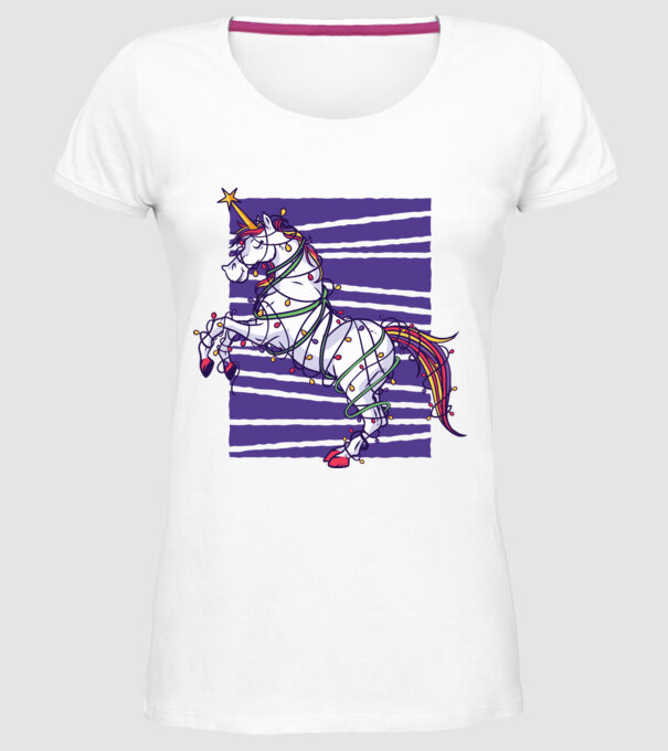 Unicorn pom de Crăciun model alb pe tricou