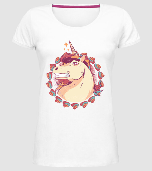 Unicorn Mullet model alb pe tricou