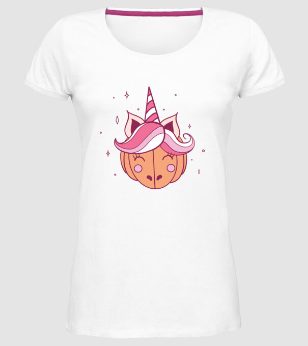 Unicorn Dovleac model alb pe tricou