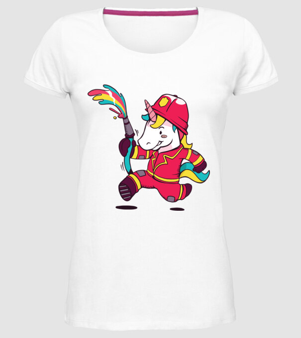 Pompier Unicorn model alb pe tricou
