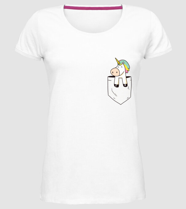 Unicorn Buzunar model alb pe tricou
