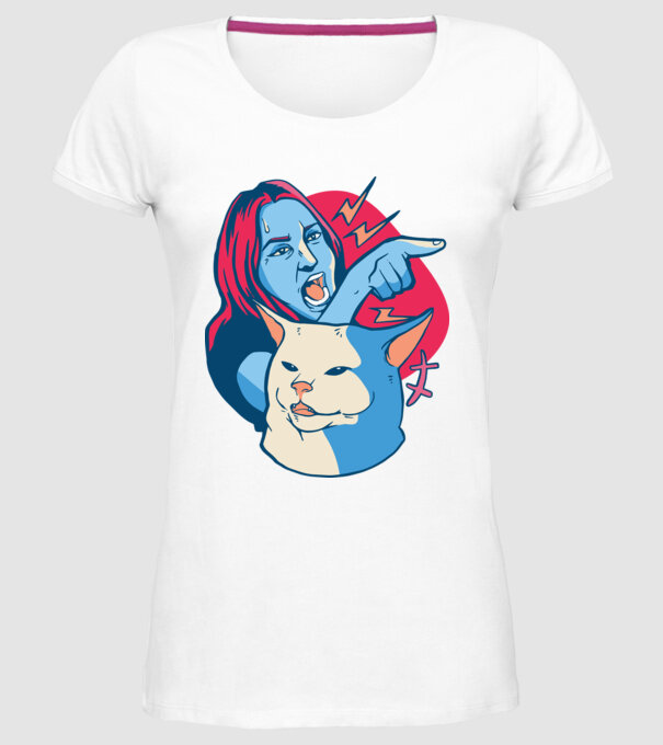 Meme pisică urlătoare model alb pe tricou