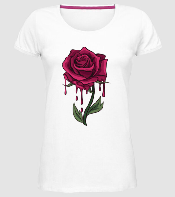 Trandafir sângerând model alb pe tricou
