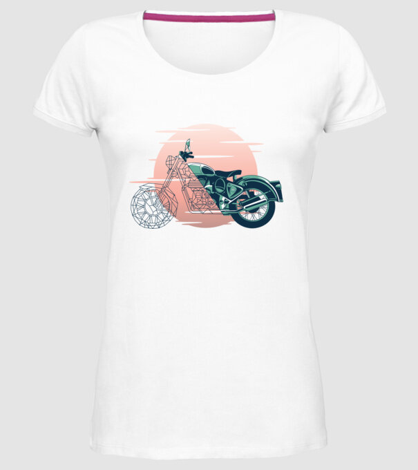 Motocicletă Vintage model alb pe tricou
