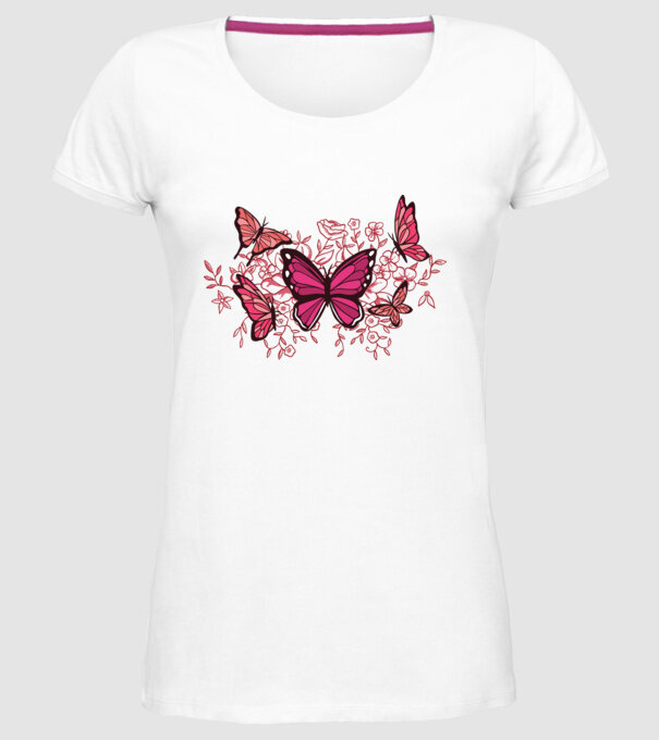 Fluturi cu flori model alb pe tricou