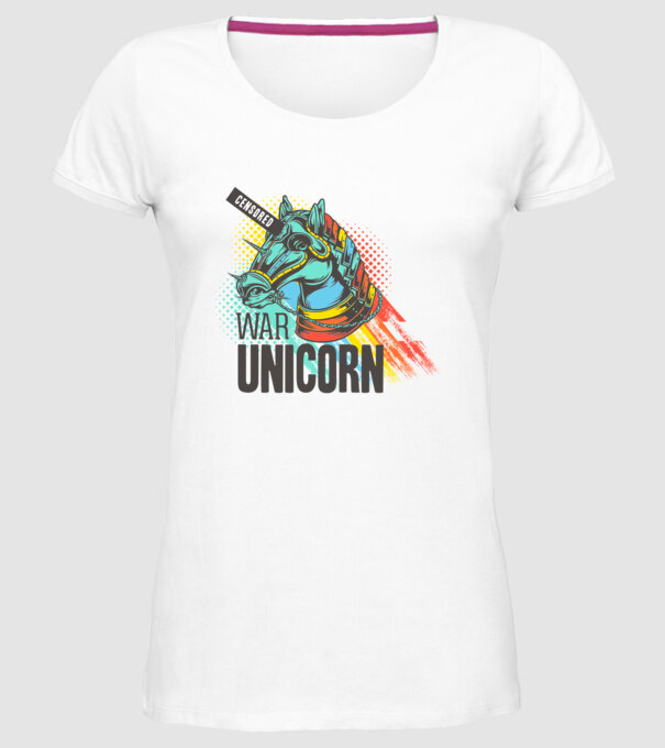 War Unicorn model alb pe tricou