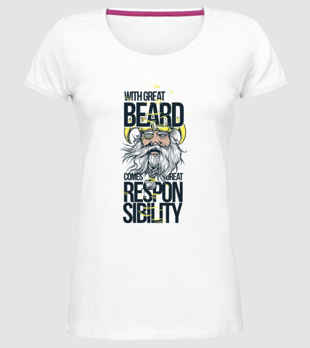With great beard comes great responsibility model alb pe tricou