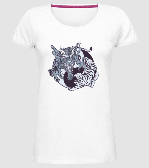 Yin Yang cu animale model alb pe tricou