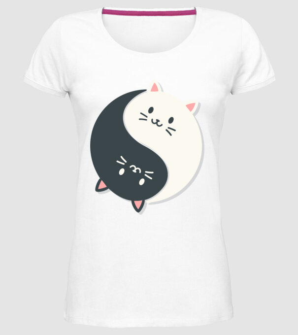 Pisicuțe Yin Yang model alb pe tricou