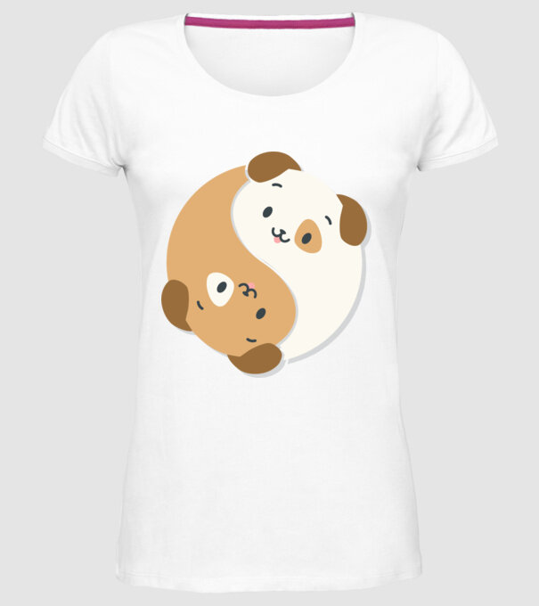 Câini Yin Yang model alb pe tricou