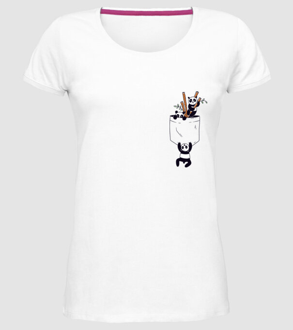 Panda de buzunar model alb pe tricou