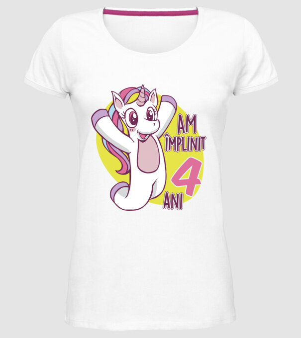 Am împlinit 4 ani model alb pe tricou