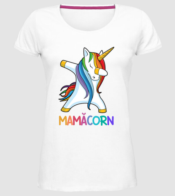 mamăcorn model alb pe tricou