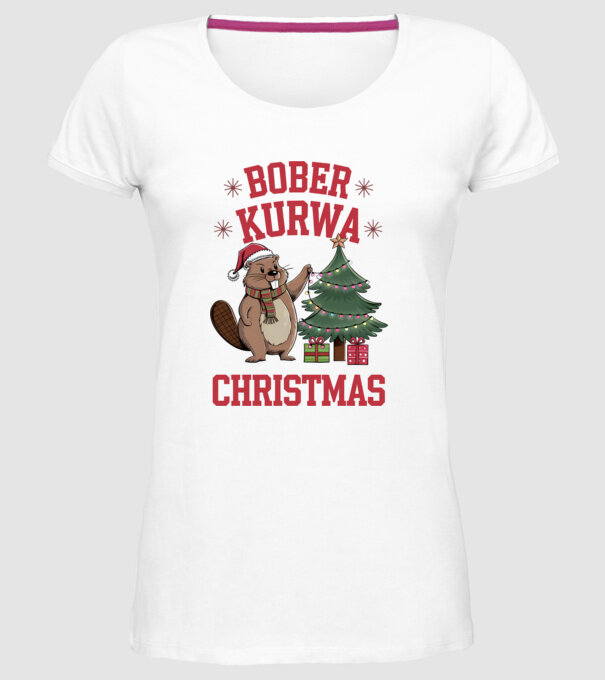 Bober Kurwa Christmas 3 model alb pe tricou