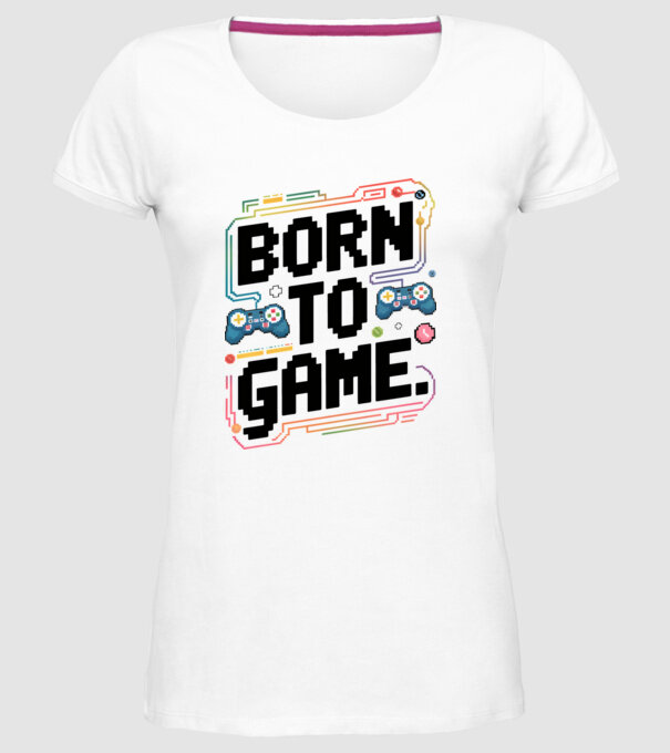 Born to Game Pixel Alb model alb pe tricou