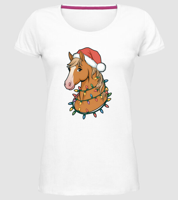 Cal de Crăciun model alb pe tricou