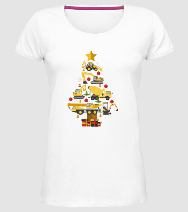Construcția vehiculului pom de Crăciun model alb pe tricou