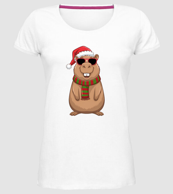 Crăciunul capybara model alb pe tricou